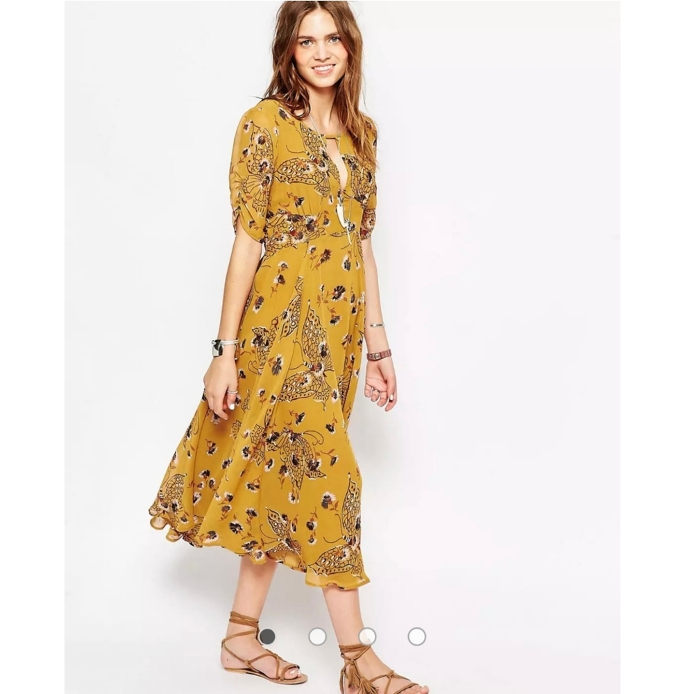 Free People Yellow Floral Midi Dress